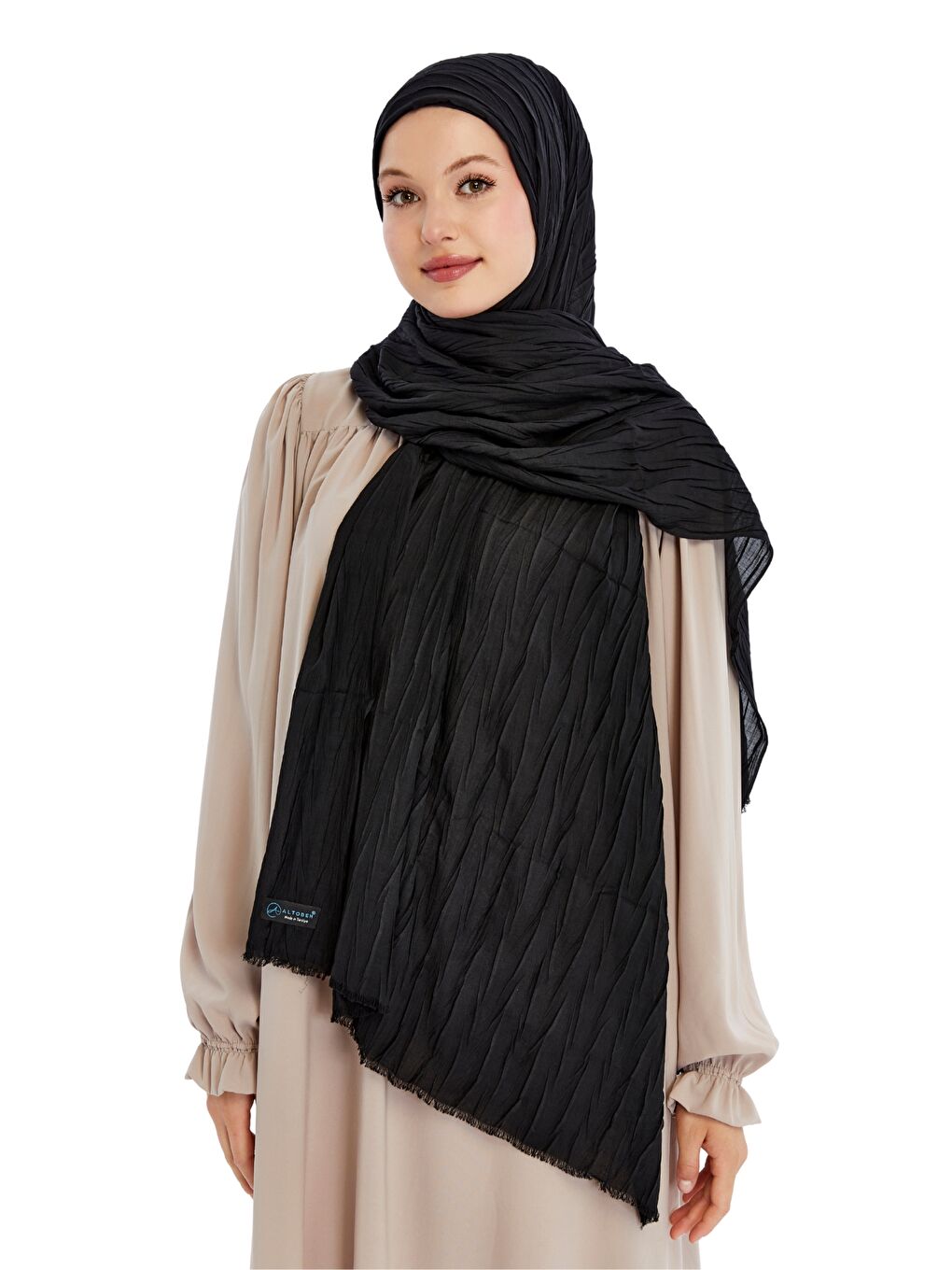 Siyah Pliseli Bambu Şal-4