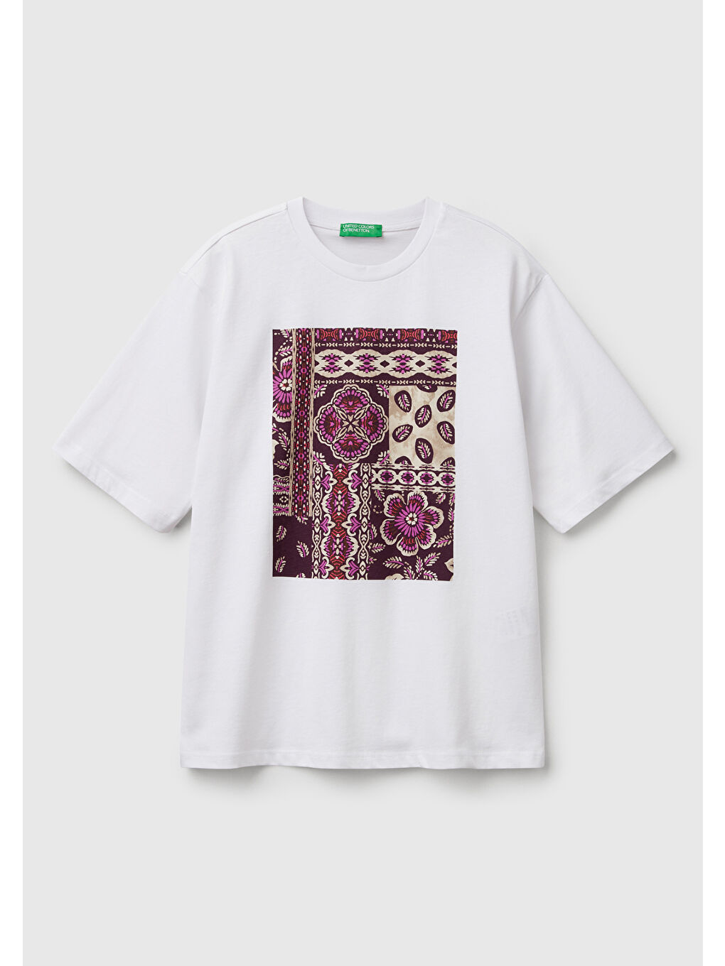 Kadın Mürdüm Mix Pamuk Karışımlı Baskılı T-Shirt-1