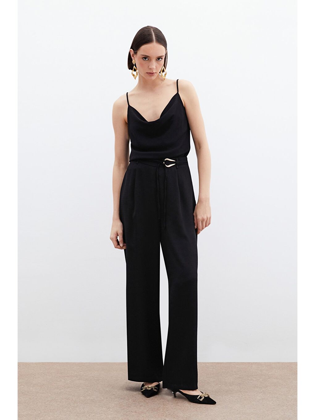 Kemerli Salaş Pantolon - Siyah-1