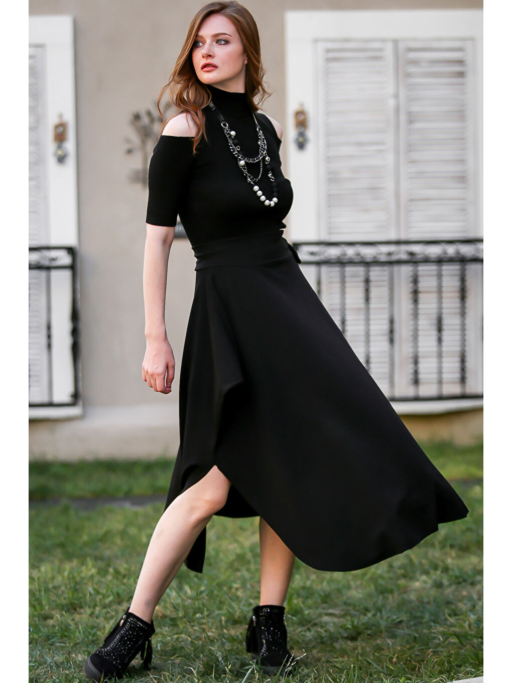 Siyah Asimetrik salaş etek-1