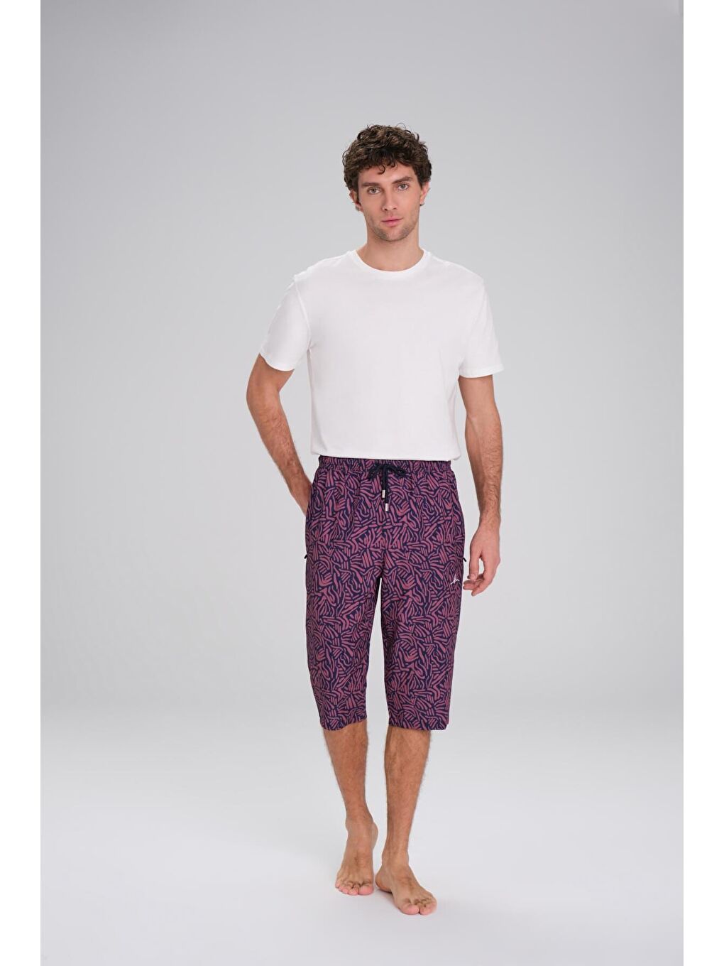 Desenli Lacivert Uzun Erkek Havuz Ve Deniz Şortu 2416-1