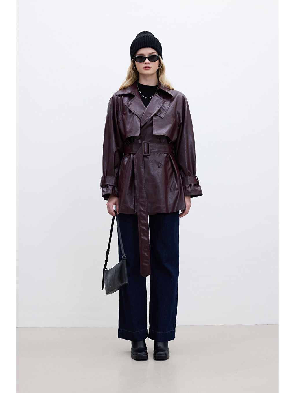 Deri Oversize Trençkot Bordo