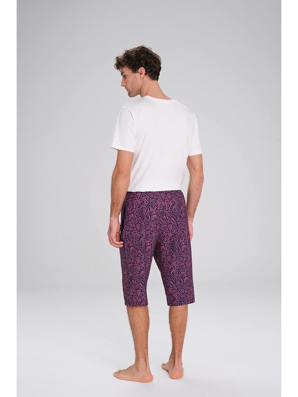 Desenli Lacivert Uzun Erkek Havuz Ve Deniz Şortu 2416-2