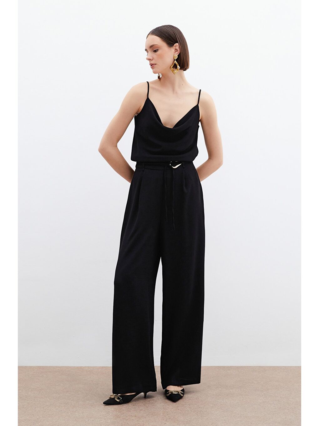 Kemerli Salaş Pantolon - Siyah-2