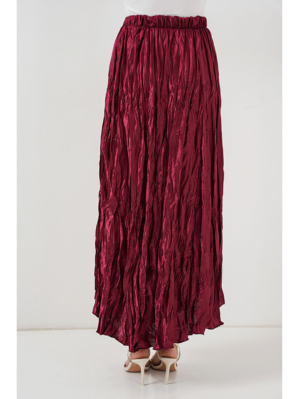 Kadın Uzun Kırışık Etek 8034 - Bordo-5