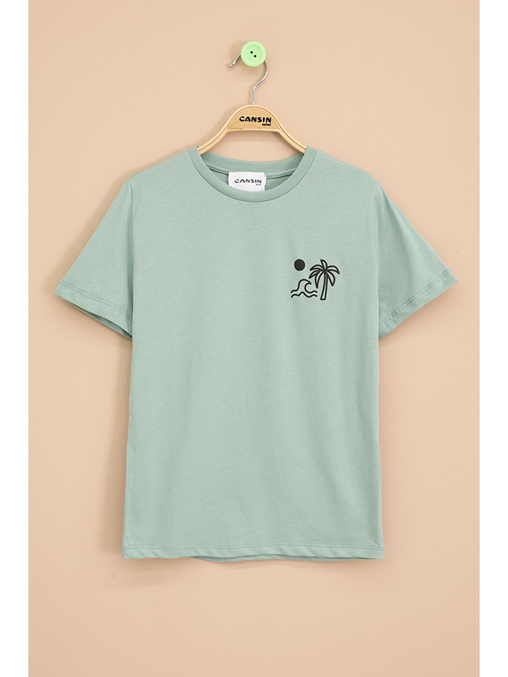 Yeşil Palmiye Baskılı Sırtı Yazılı Erkek Çocuk Kısa Kol Tişört 20929