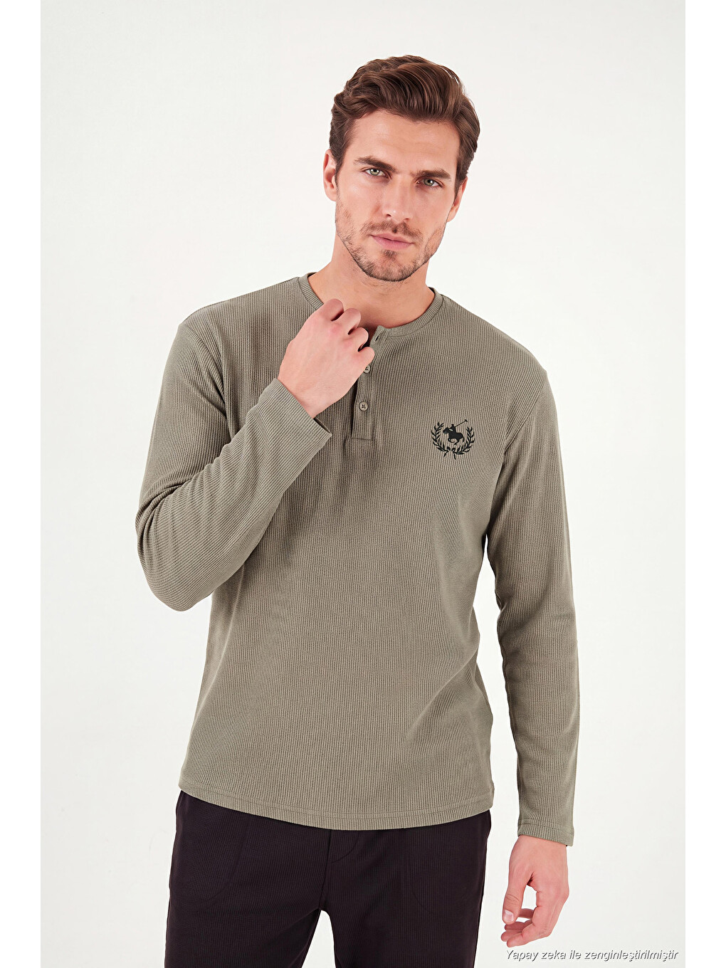 Haki Ultra Soft Düğmeli Bisiklet Yaka Pijama Takımı 6575011-3