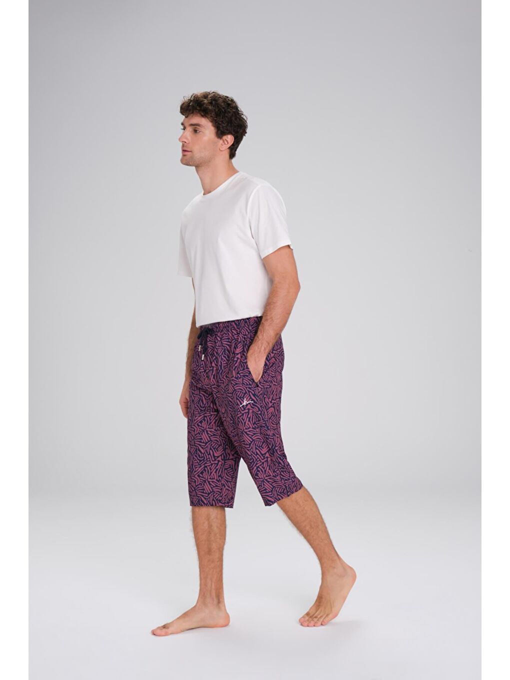 Desenli Lacivert Uzun Erkek Havuz Ve Deniz Şortu 2416-3