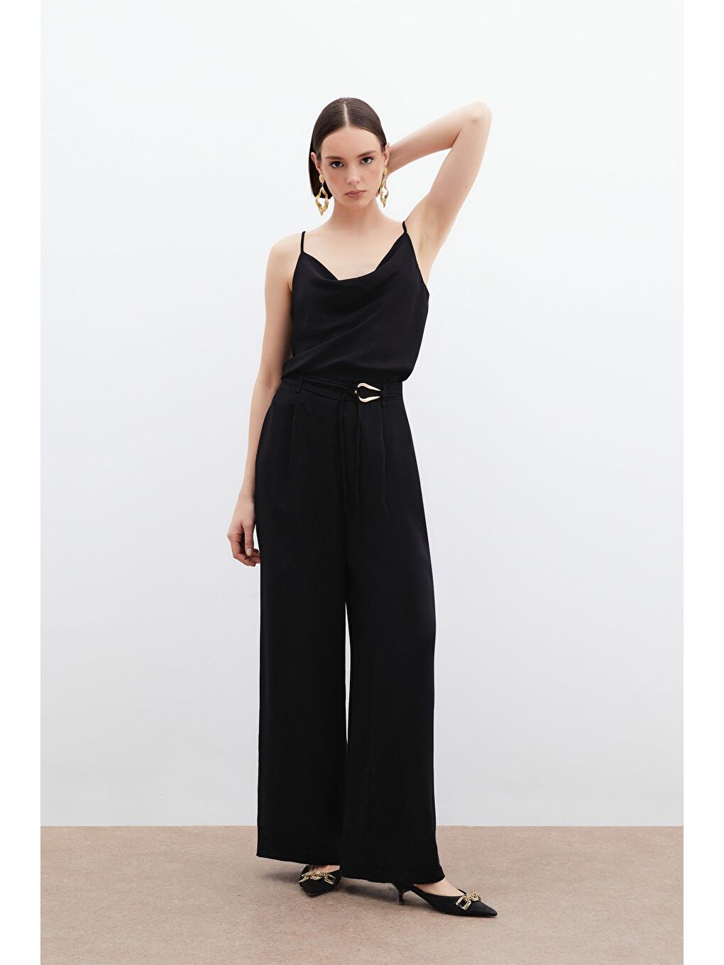 Kemerli Salaş Pantolon - Siyah-3