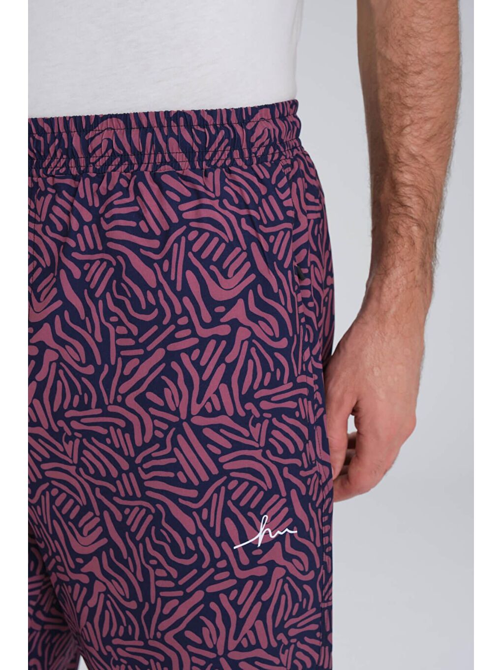 Desenli Lacivert Uzun Erkek Havuz Ve Deniz Şortu 2416-4