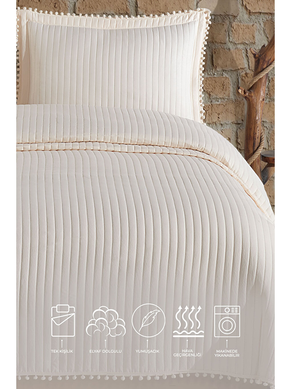Ekru Florita Yatak Örtüsü Seti Tek Kişilik (180x240 cm) Krem-1