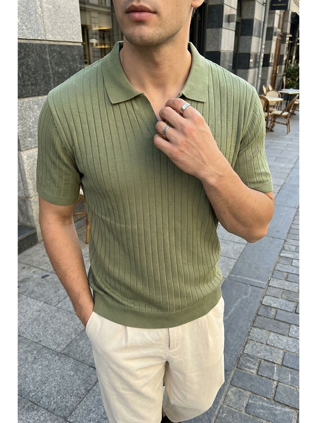 Yeşil Sion Regular Fit Erkek Kısa Kol Triko Polo Yaka Tişört-1