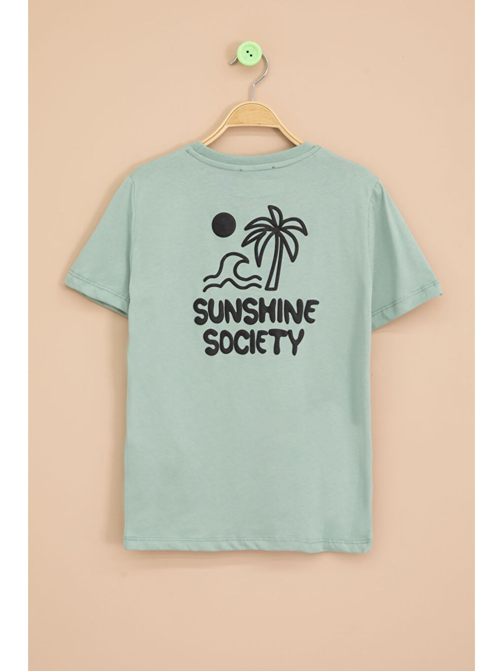 Yeşil Palmiye Baskılı Sırtı Yazılı Erkek Çocuk Kısa Kol Tişört 20929-2