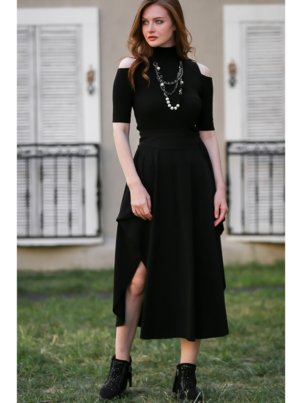 Siyah Asimetrik salaş etek-2
