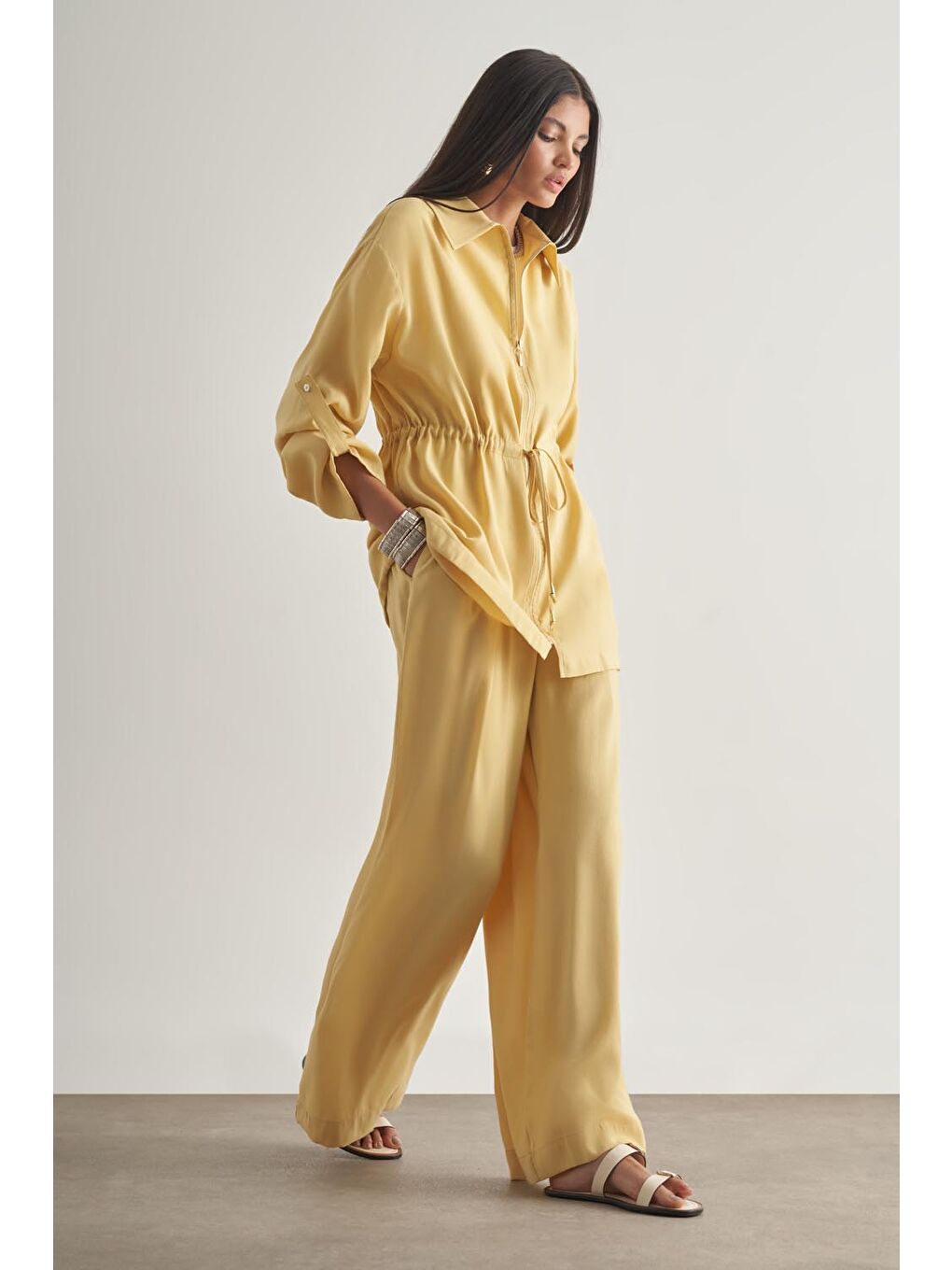 Modal Karışımlı Fermuarlı Sarı Tunik-1