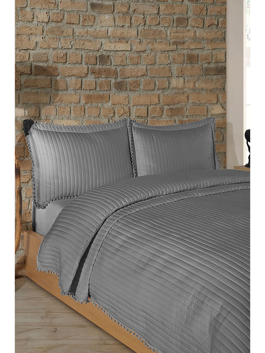 Florita Yatak Örtüsü Seti Tek Kişilik (180x240 cm) Gri-2