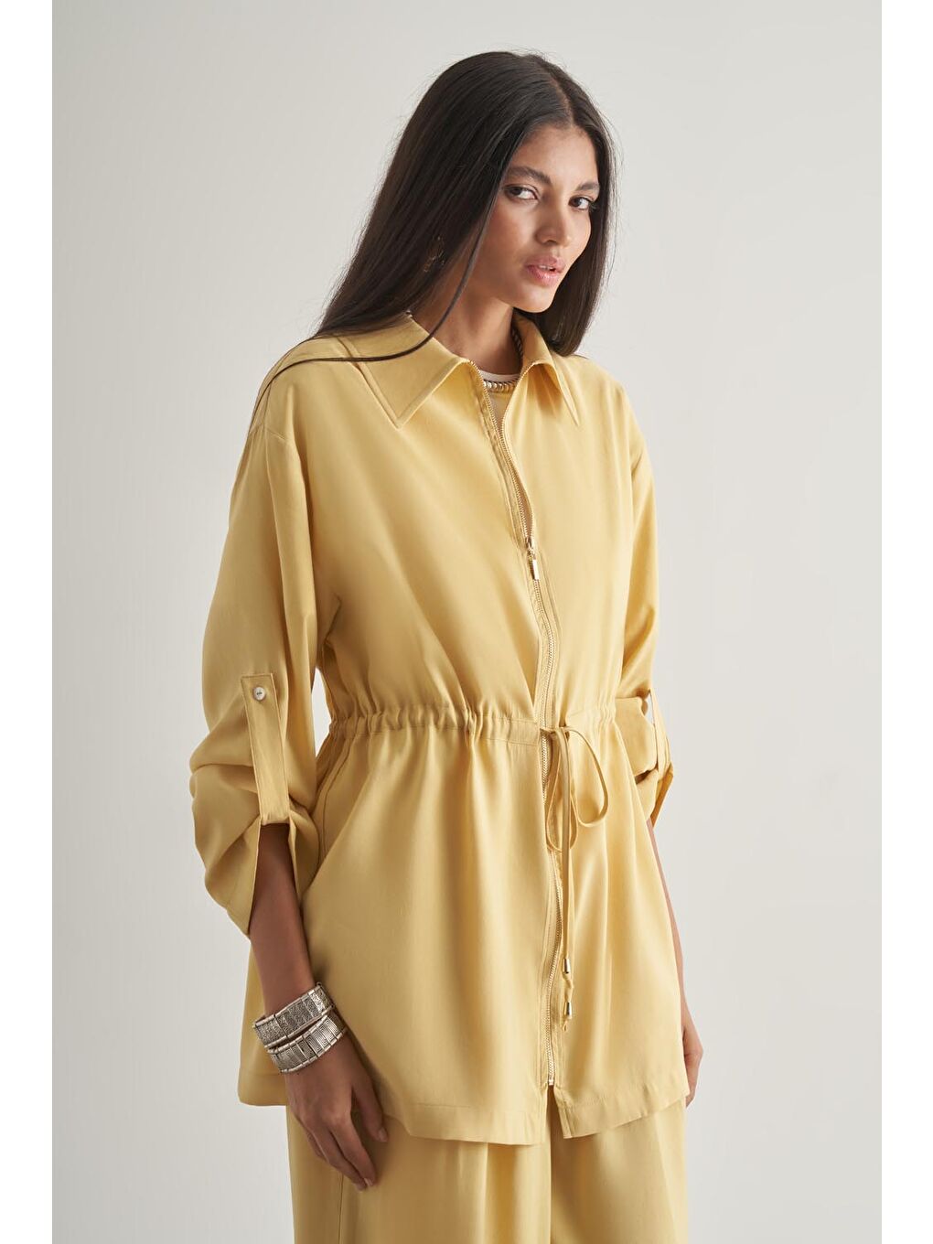 Modal Karışımlı Fermuarlı Sarı Tunik-2