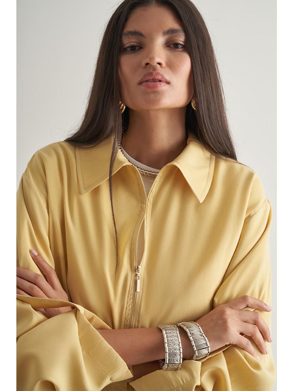 Modal Karışımlı Fermuarlı Sarı Tunik-3