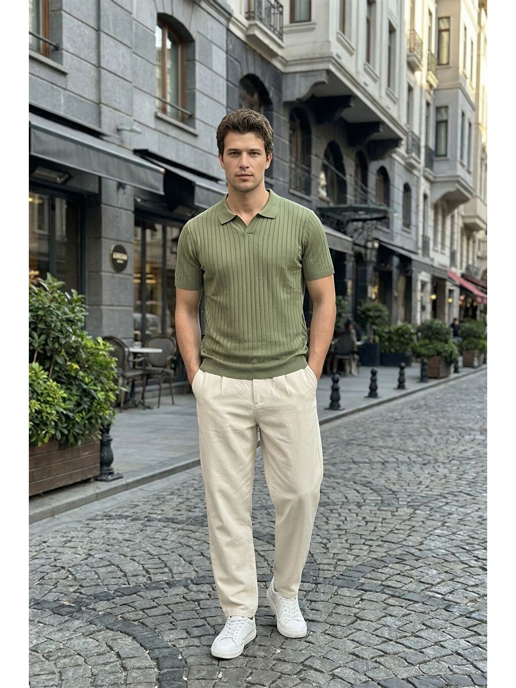 Yeşil Sion Regular Fit Erkek Kısa Kol Triko Polo Yaka Tişört-2