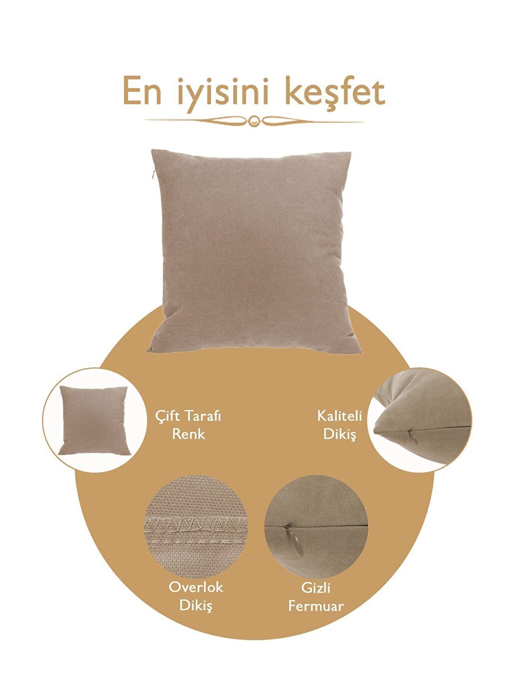 Kahverengi Panoroma Süet Dokulu Düz Punch (Panç) İçin Uygun Açık Kahve 45X45 Dekoratif Kırlent Kılıfı-6