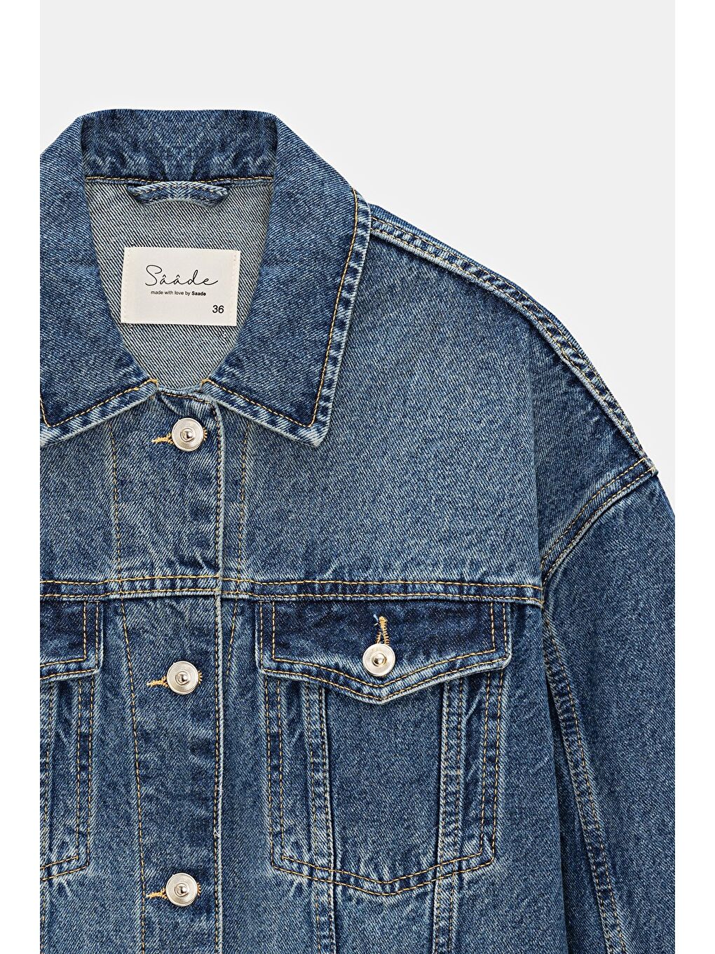 Mavi Oversize Rahat Kesim Orta Yıkama Klasik Jean Ceket -  '90 Vintage-2