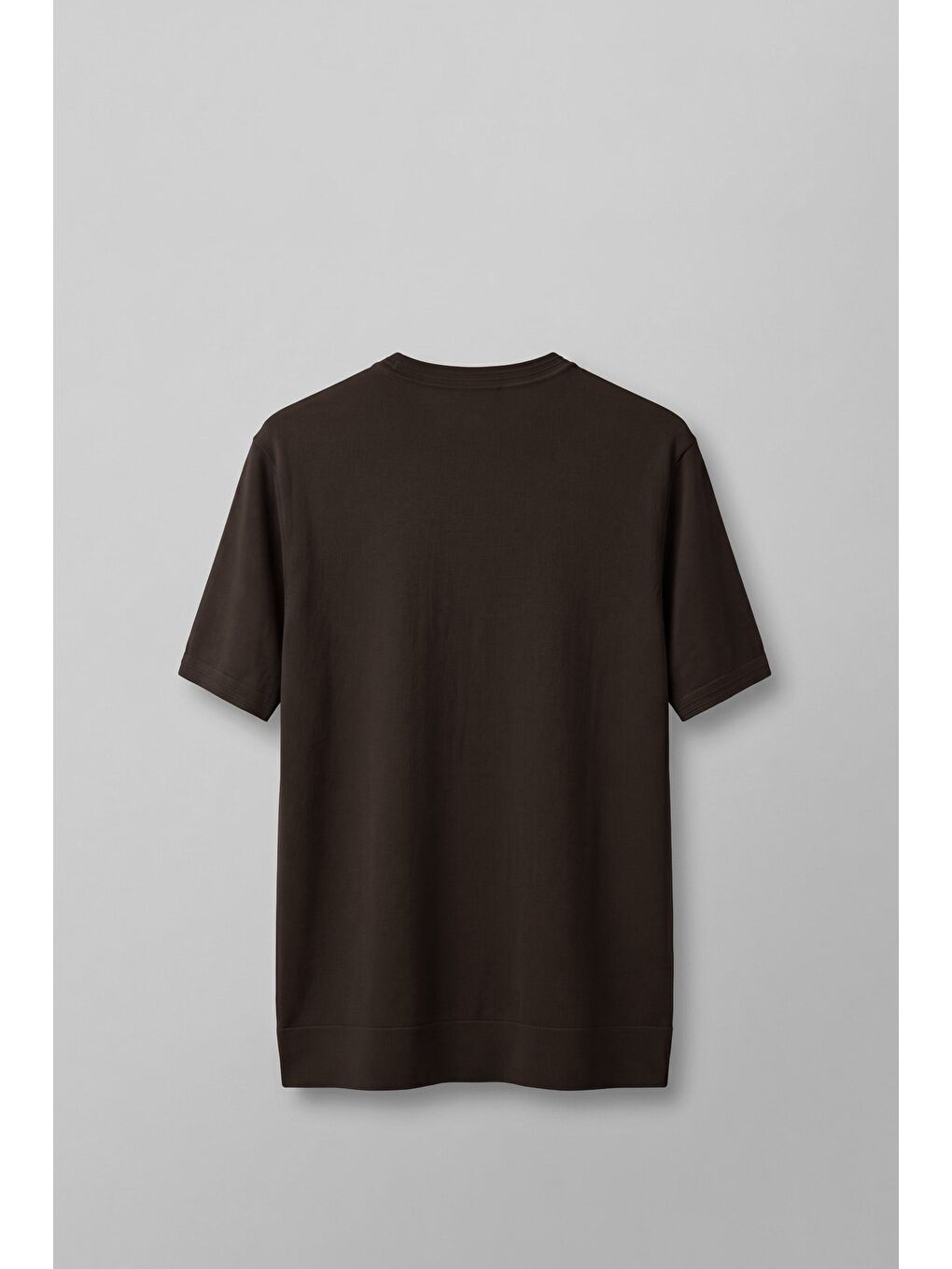 Erkek Slim Fit Bisiklet Yaka Triko Yaka T-Shirt Kahverengi-1