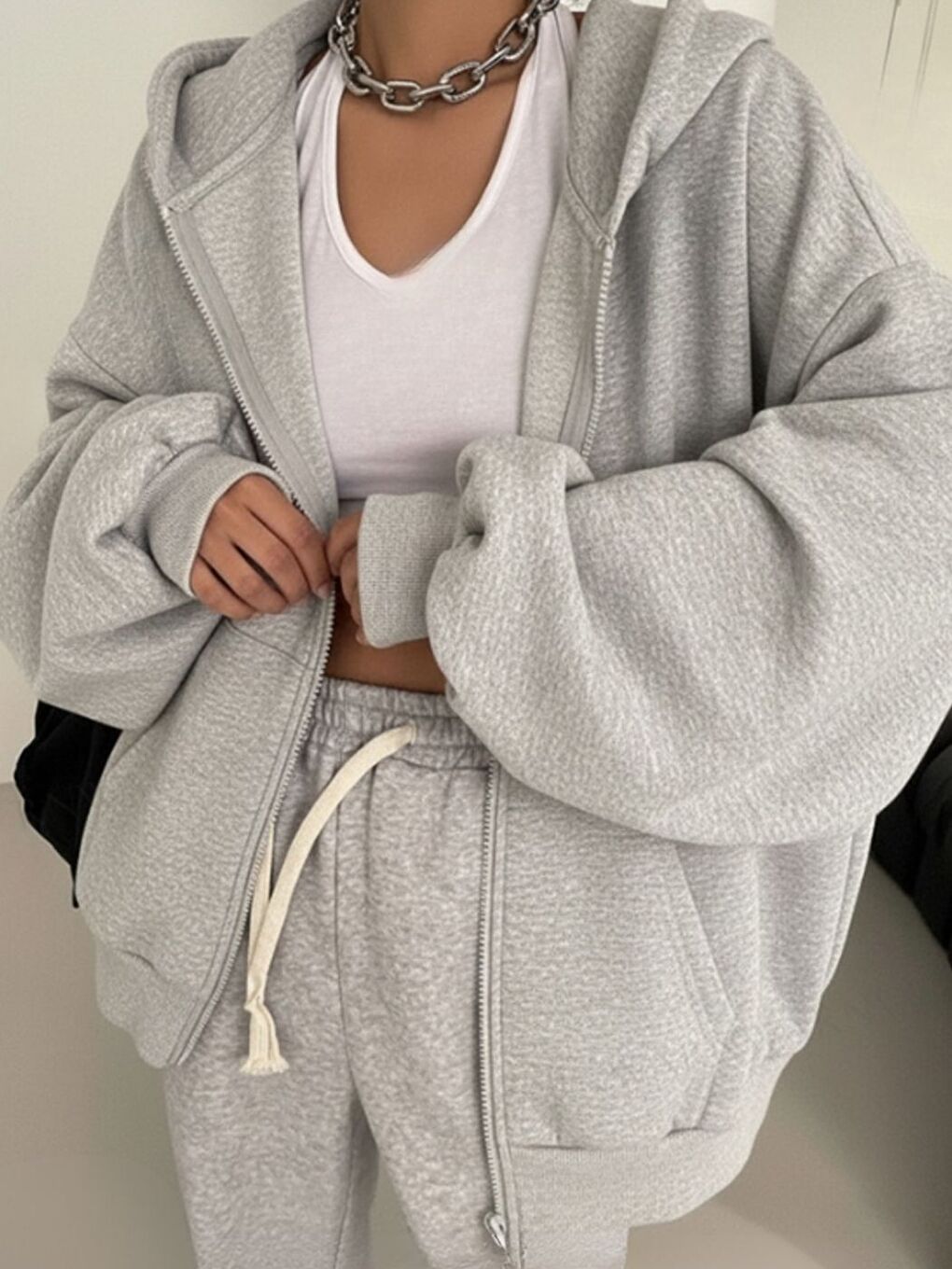 Gri Fermuarlı Kadın Hırka