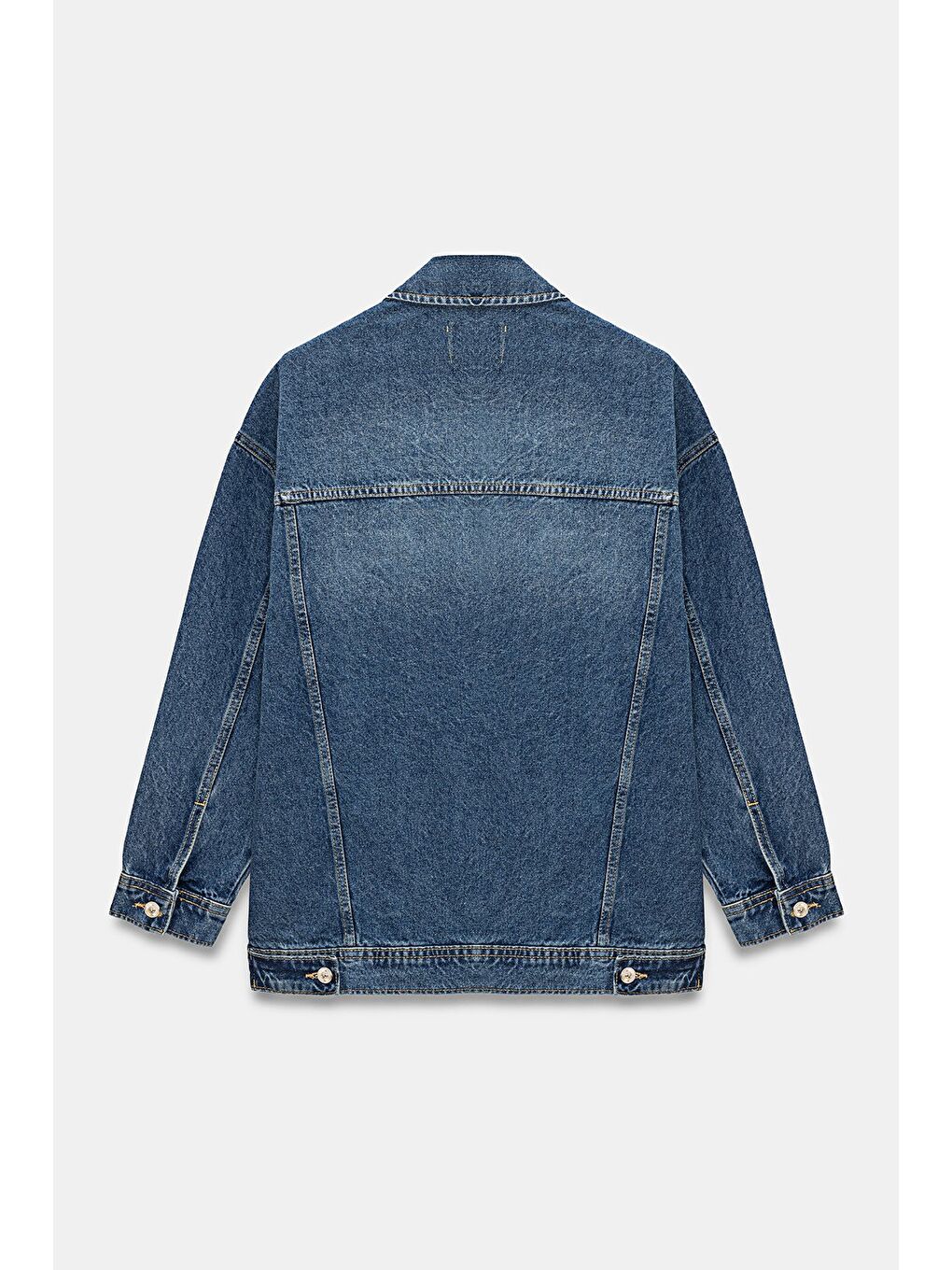 Mavi Oversize Rahat Kesim Orta Yıkama Klasik Jean Ceket -  '90 Vintage-5