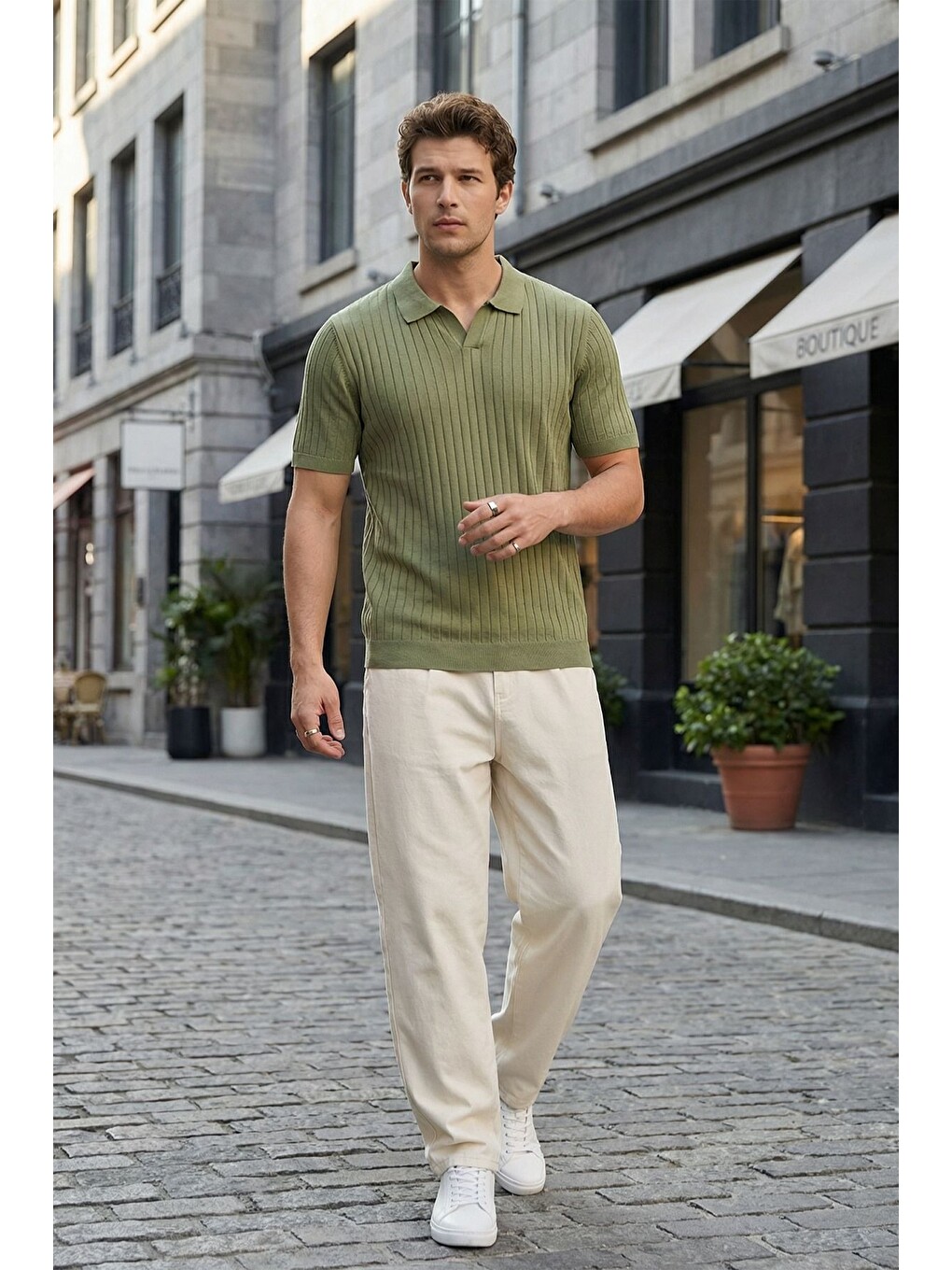 Yeşil Sion Regular Fit Erkek Kısa Kol Triko Polo Yaka Tişört-4