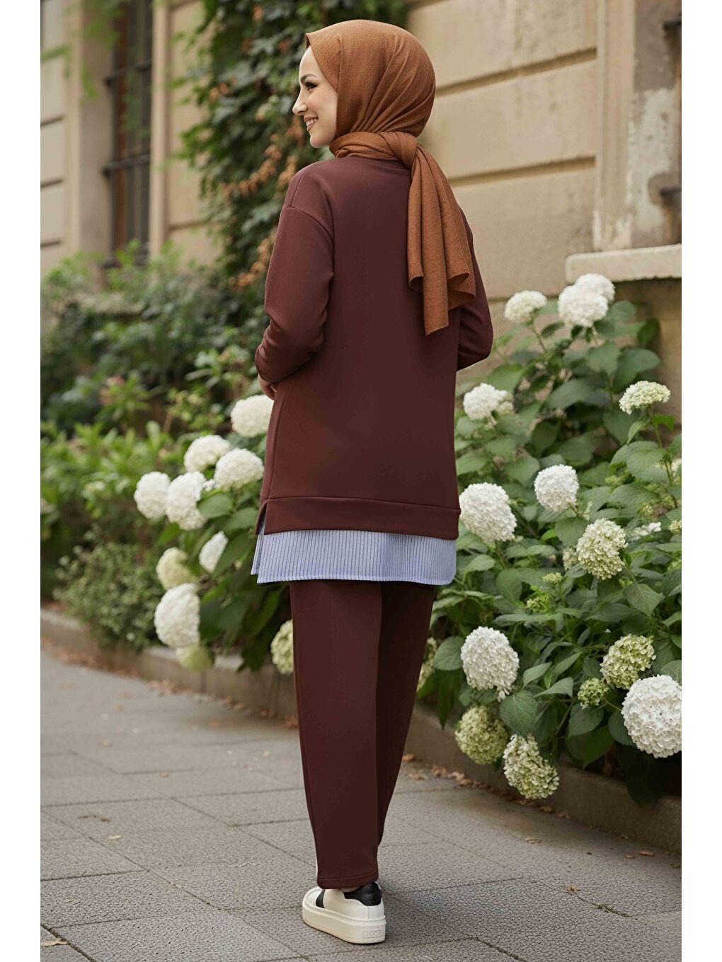 Kahverengi Eteği Çizgili Modal İkili Takım Kahve - 28028-KAHVE-2