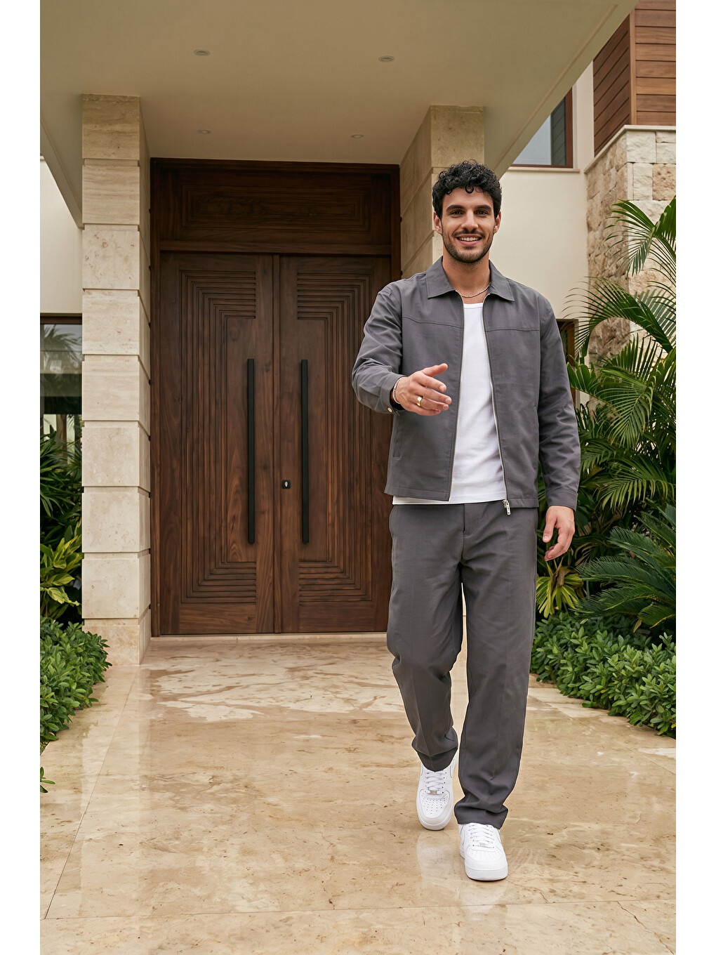 Antrasit Artigas Premium Fermuarlı Düz Basic Ceket Pantolon Erkek Takım Relax Kalıp-8