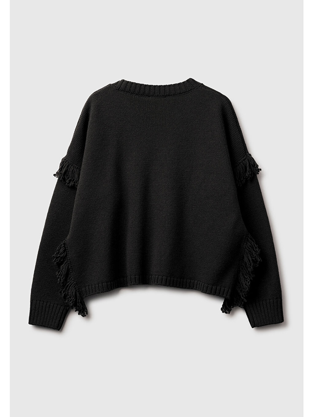 Kadın Siyah Yün ve Akrilik Karışımlı Ribana Detaylı Bisiklet Yaka Kazak-3