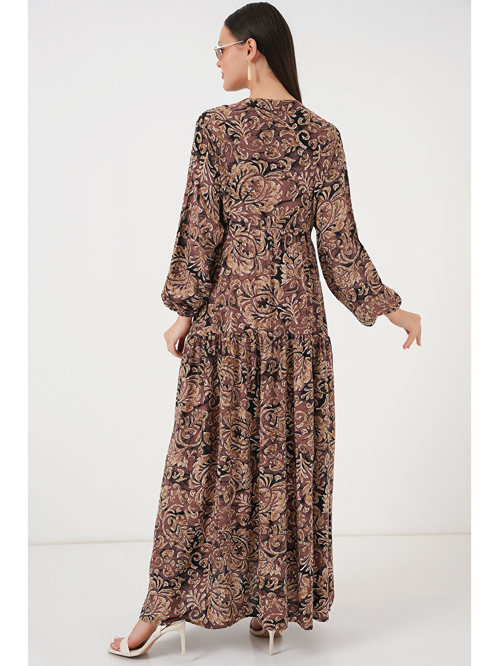 Kırmızı 2423 Otantik Desenli Tesettür Elbise - C. Gül Kurusu-6