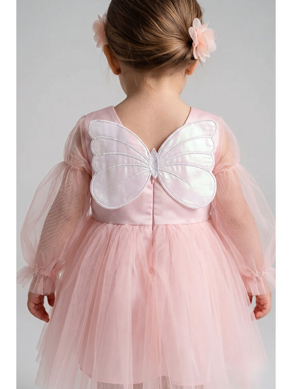 Pembe Pudra Kelebek Kanatlı Kız Bebek Elbise - Kate-1