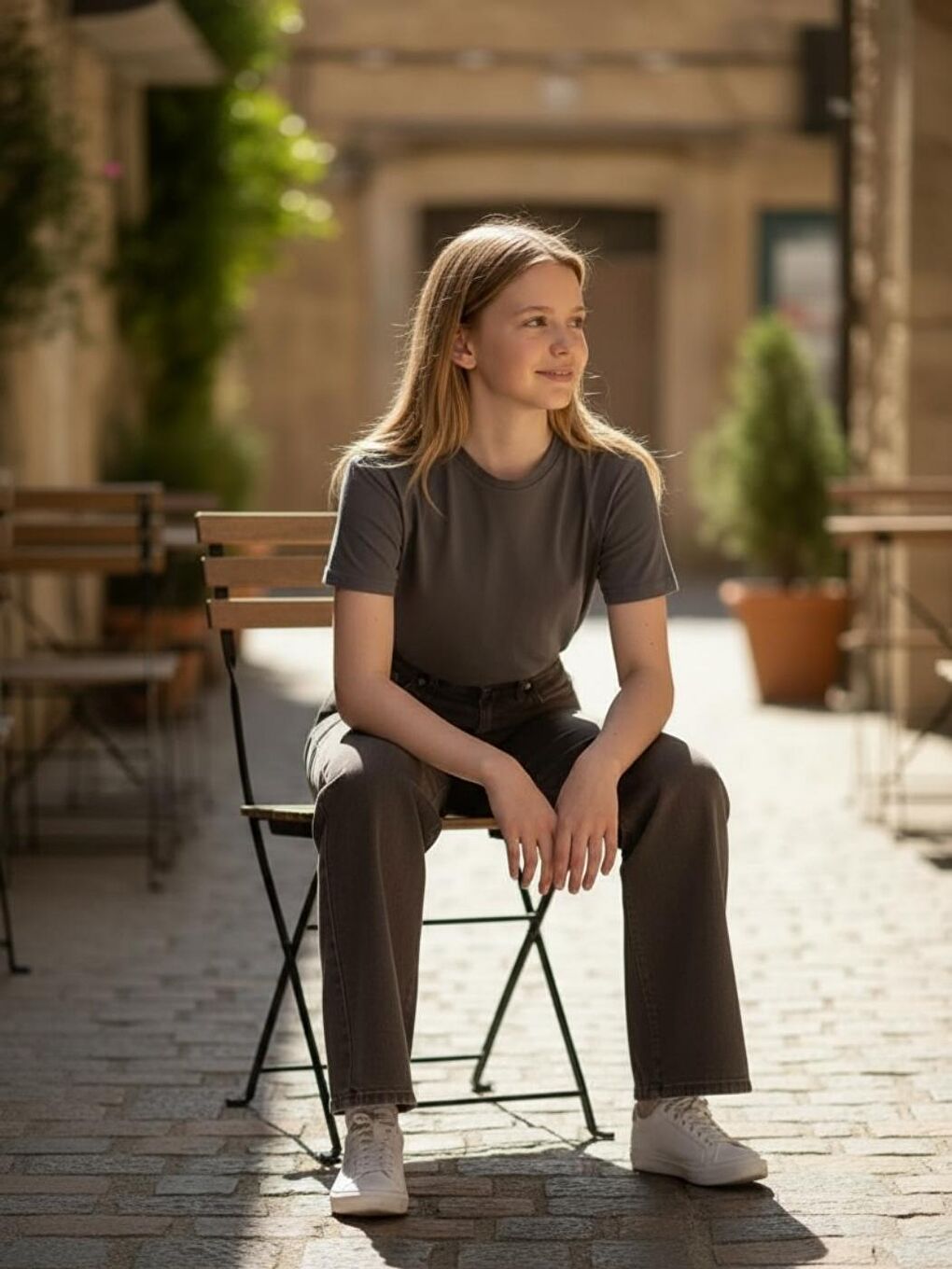 Kahverengi Kız Çocuk Wideleg Geniş paça Acı Kahve Jean Pantolon-3