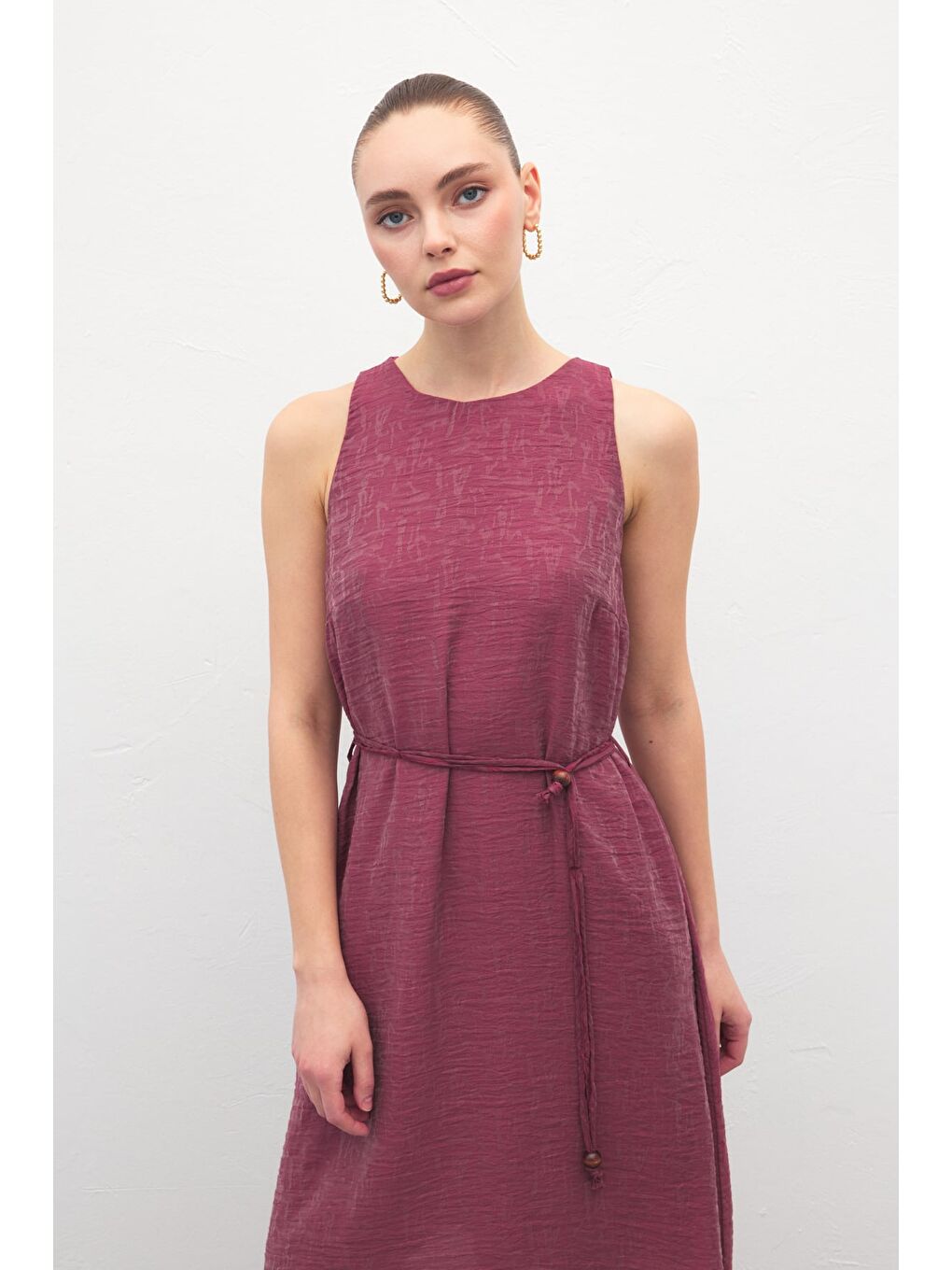 Kemer Detaylı Uzun Elbise - Mürdüm-2