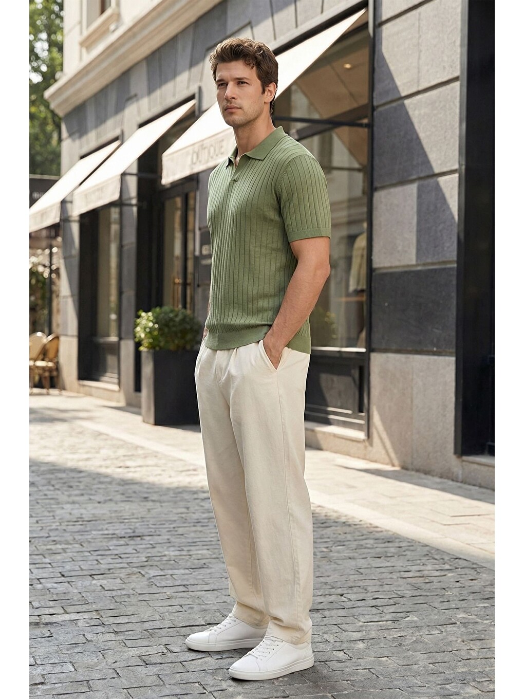 Yeşil Sion Regular Fit Erkek Kısa Kol Triko Polo Yaka Tişört-5