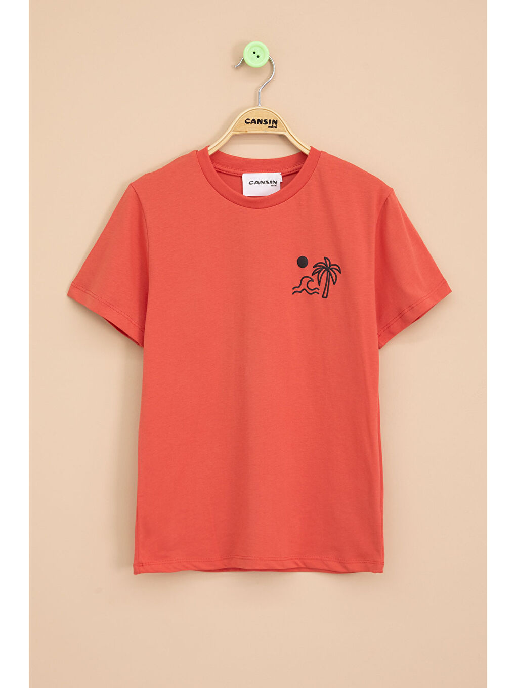 Kahverengi Kiremit Palmiye Baskılı Sırtı Yazılı Erkek Çocuk Kısa Kol Tişört 20928