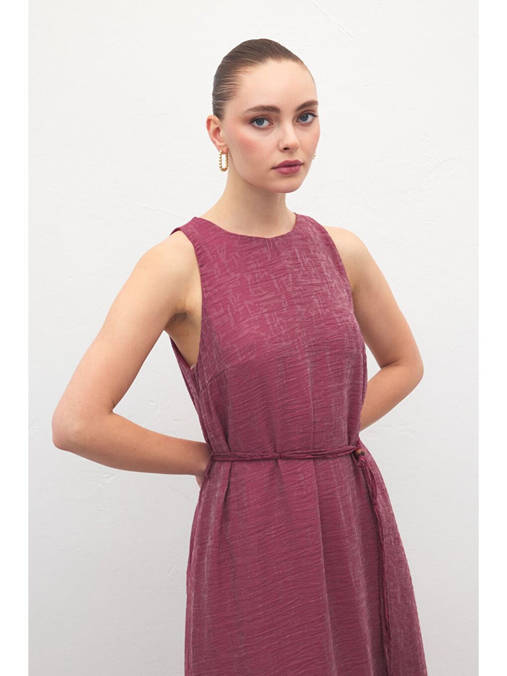 Kemer Detaylı Uzun Elbise - Mürdüm-3