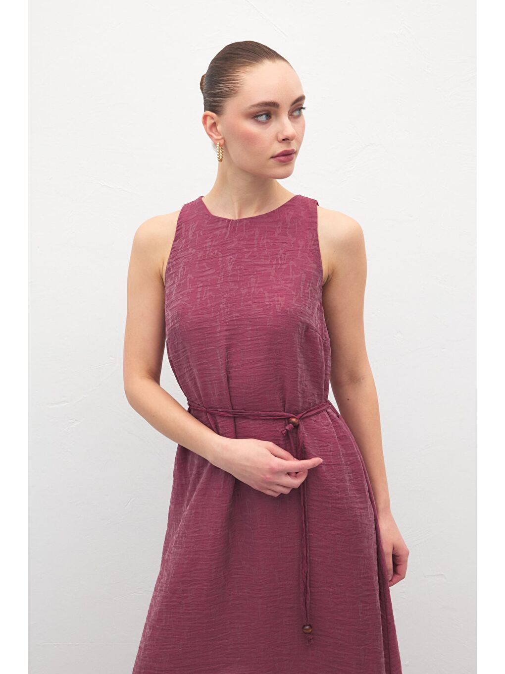 Kemer Detaylı Uzun Elbise - Mürdüm-4