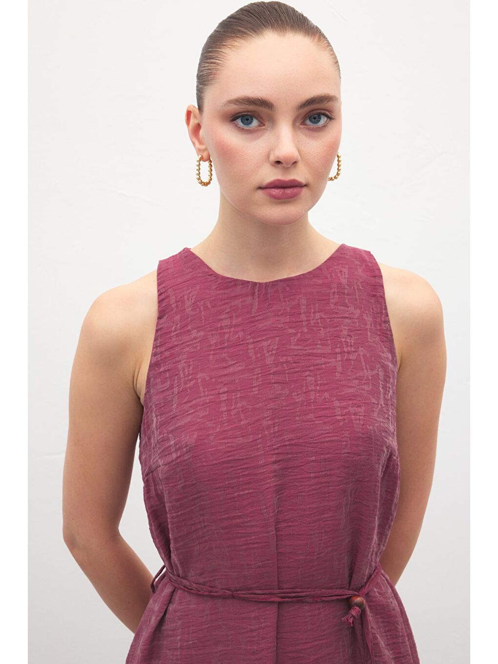 Kemer Detaylı Uzun Elbise - Mürdüm-5