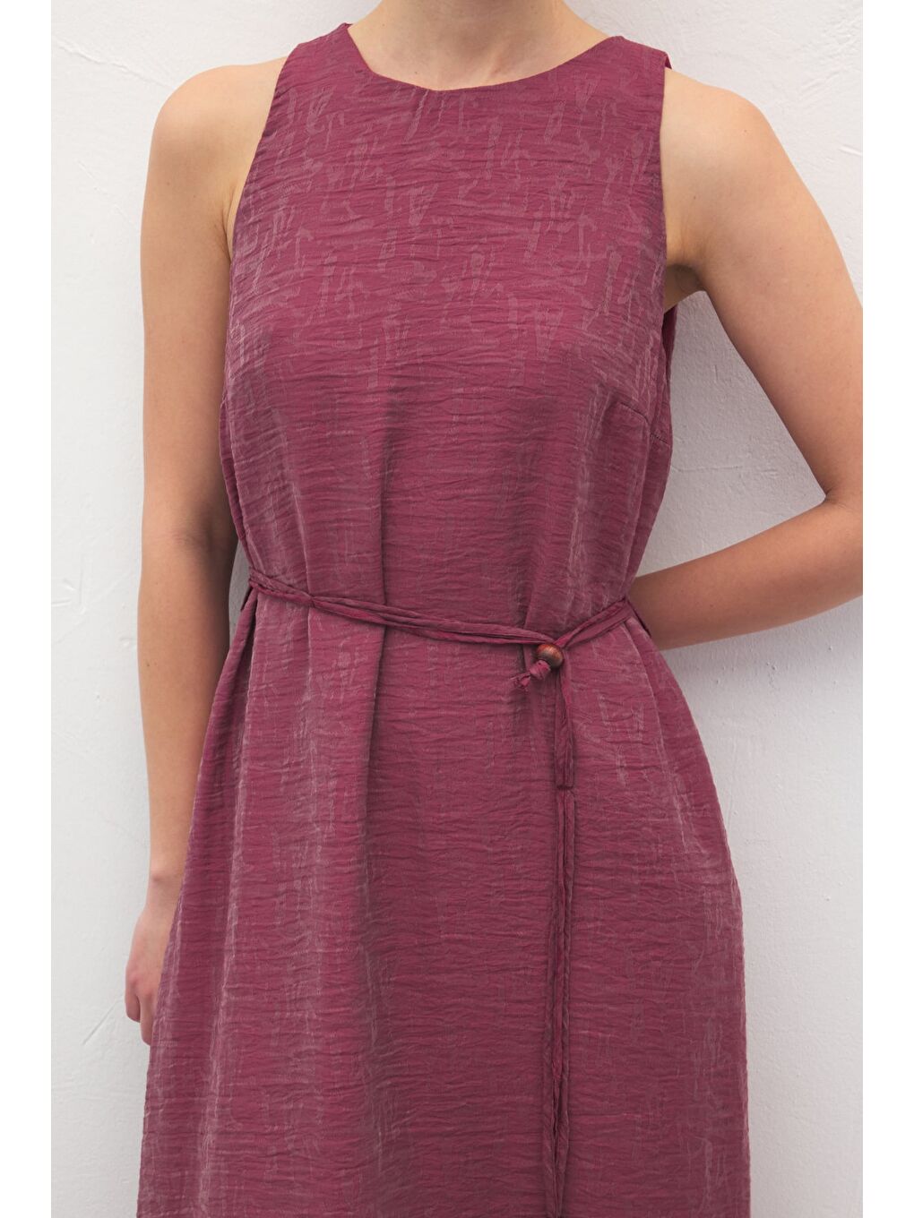 Kemer Detaylı Uzun Elbise - Mürdüm-6