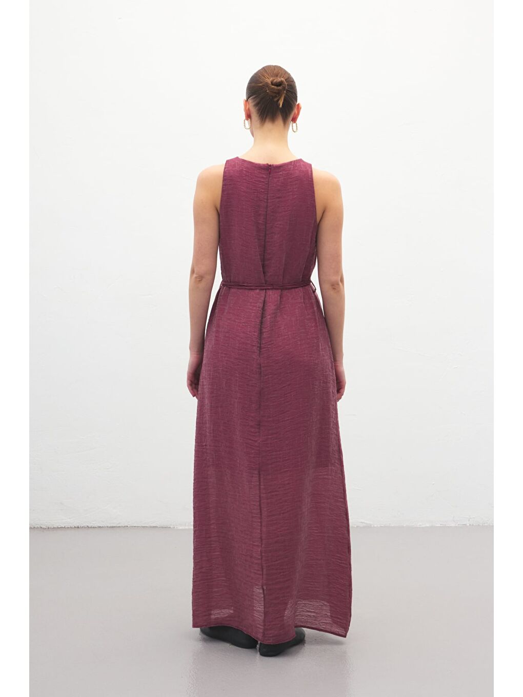 Kemer Detaylı Uzun Elbise - Mürdüm-7