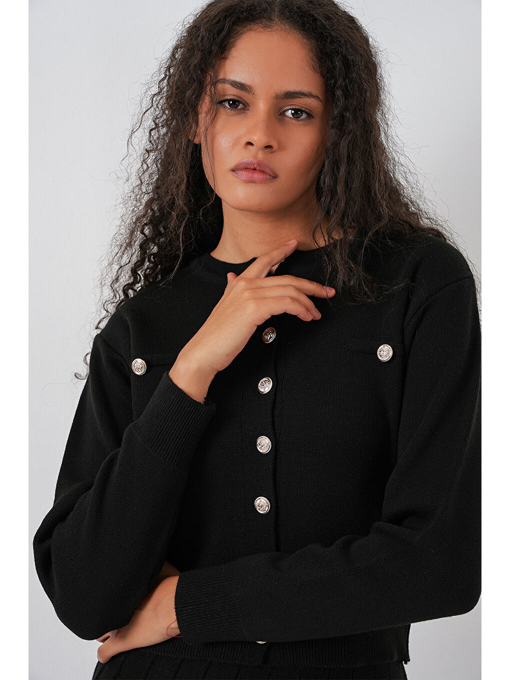 Kadın Triko Hırka Etek İkili Takım 15942 - Siyah-3