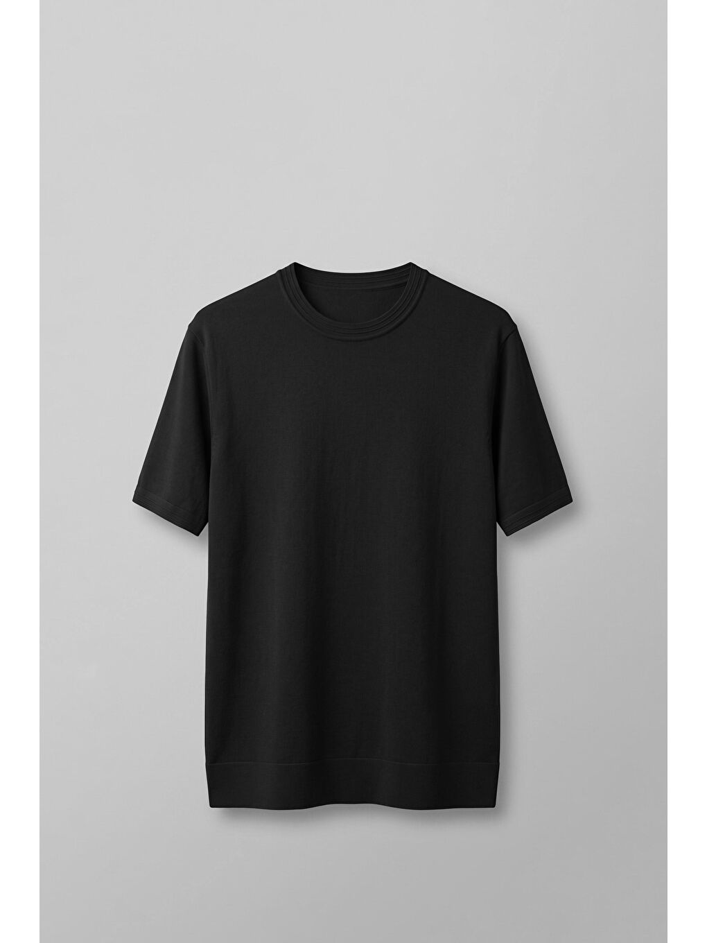 Erkek Slim Fit Bisiklet Yaka Triko Yaka T-Shirt Siyah