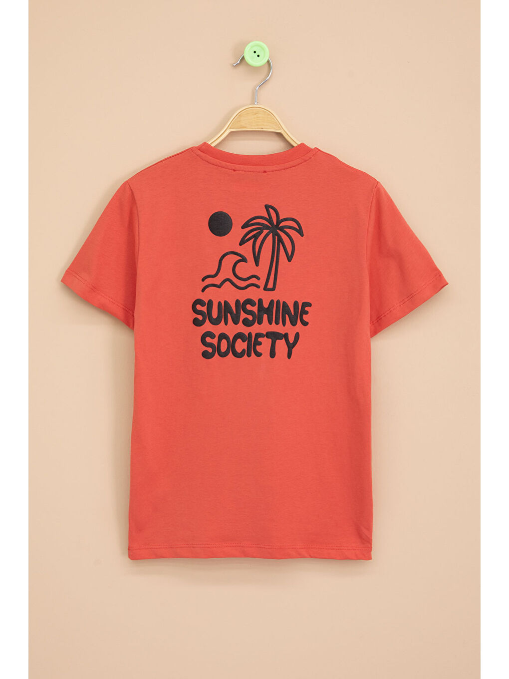 Kahverengi Kiremit Palmiye Baskılı Sırtı Yazılı Erkek Çocuk Kısa Kol Tişört 20928-2