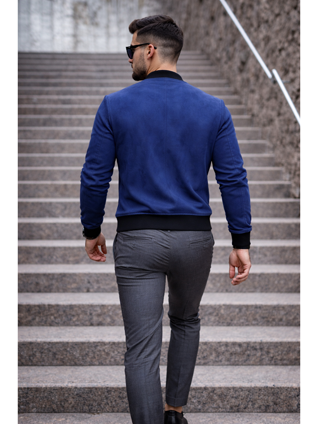 Erkek Basic Dar Kalıp Lacivert Nubuk Ceket-5