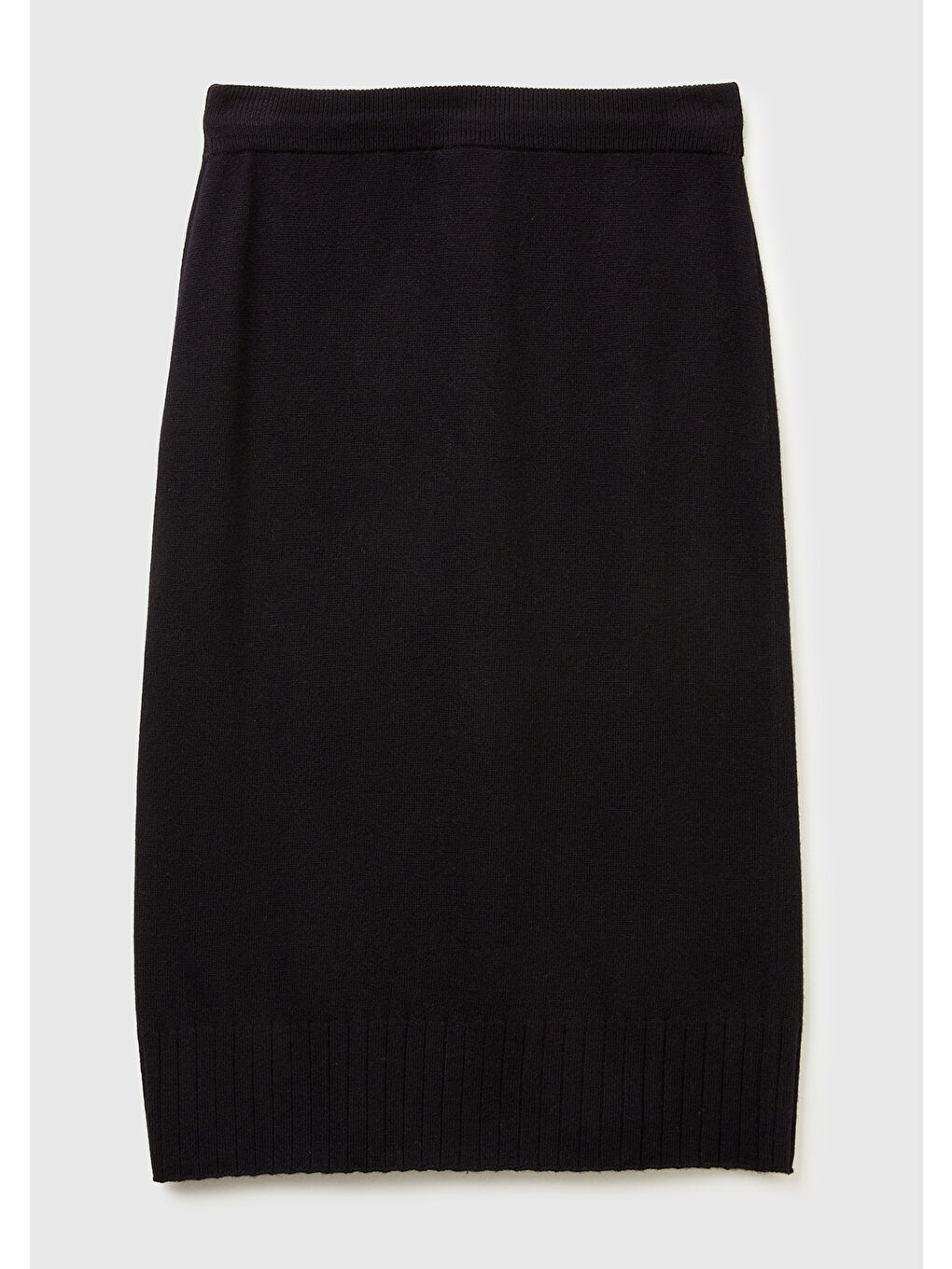 Siyah Kadın Sİyah Pamuk ve Yün Karışımlı Ribana Detaylı Bağcıklı Örme Etek-3