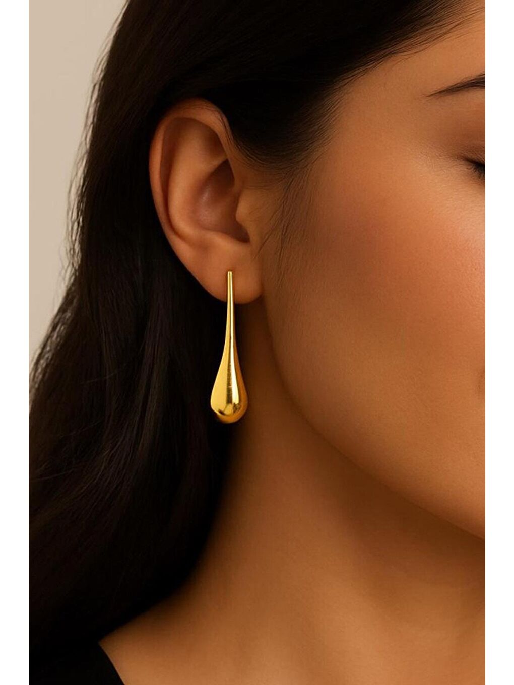 Sarı Altın Renk Katre Çelik Küpe-1