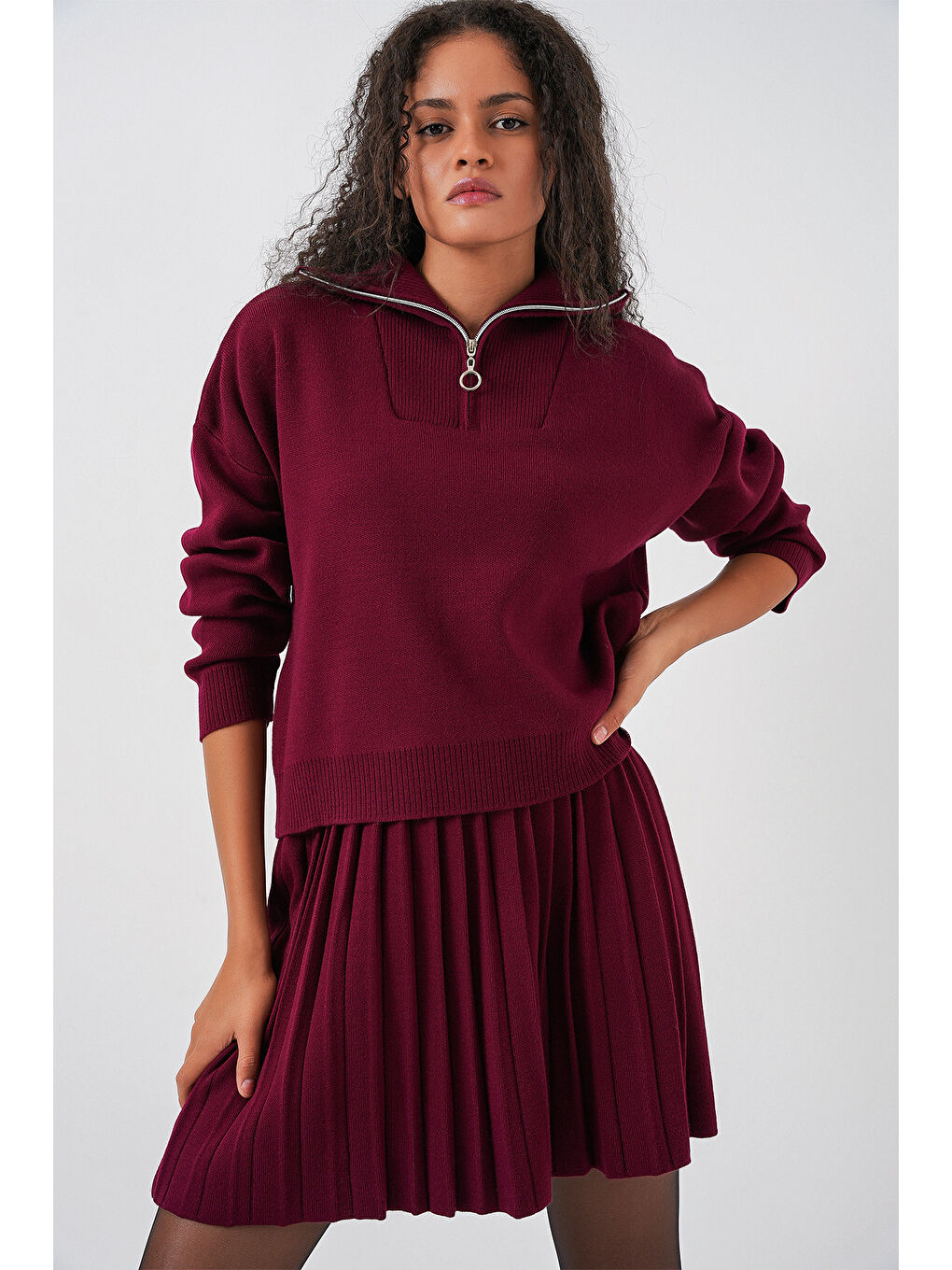 Kadın Kazak Etek İkili Takım 15938 - Bordo